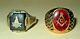 Pair Vintage Masonic Rings-10k & Mexico Silver-size 10 & 13-square & Compasses-g