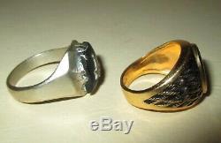 PAIR VINTAGE MASONIC RINGS-10k & MEXICO SILVER-Size 10 & 13-SQUARE & COMPASSES-G