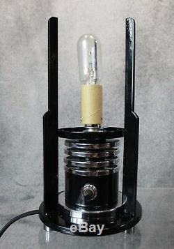PAIR VTG 1930's Machine Age Art Deco Chrome & Black Cylinder Lamps RESTORED