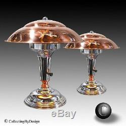 PAIR VTG 1930's Machine Age Art Deco Chrome & Copper Desk/Table Lamps RESTORED