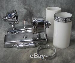 PAIR VTG 1930's Machine Age Art Deco Chrome Milk Glass Cylinder Sconces RESTORED