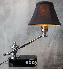 PAIR VTG 1930's S-Shaped Machine Age Art Deco Chrome & Black Glass Lamps