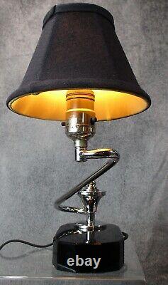 PAIR VTG 1930's S-Shaped Machine Age Art Deco Chrome & Black Glass Lamps