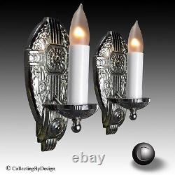 PAIR VTG Art Deco Chrome Plated Cast Iron Sconces c. 1930 RESTORED