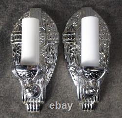 PAIR VTG Art Deco Chrome Plated Cast Iron Sconces c. 1930 RESTORED