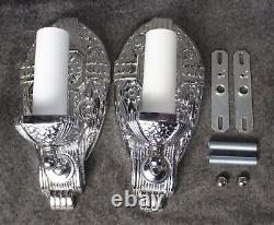 PAIR VTG Art Deco Chrome Plated Cast Iron Sconces c. 1930 RESTORED