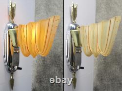 PAIR VTG Globe Art Deco Arrow Slip Shade Sconces c. 1937 RESTORED