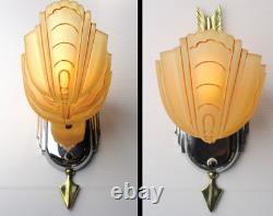 PAIR VTG Globe Art Deco Arrow Slip Shade Sconces c. 1937 RESTORED