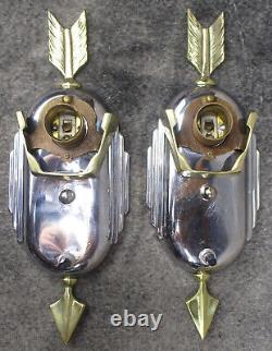 PAIR VTG Globe Art Deco Arrow Slip Shade Sconces c. 1937 RESTORED