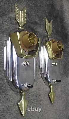 PAIR VTG Globe Art Deco Arrow Slip Shade Sconces c. 1937 RESTORED