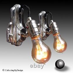 PAIR VTG Industrial Streamline Machine Age Deco Chrome Sconces c. 1935