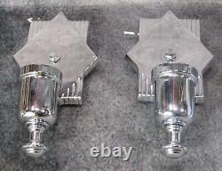 PAIR VTG Markel Art Deco Chrome Sconces with Milk Glass Shades c. 1936 RESTORED