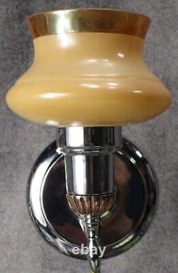 PAIR VTG Modernist Art Deco Peach Glass Chrome Sconces c. 1935 RESTORED
