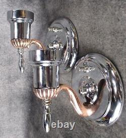 PAIR VTG Modernist Art Deco Peach Glass Chrome Sconces c. 1935 RESTORED