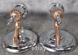 PAIR VTG Modernist Art Deco Peach Glass Chrome Sconces c. 1935 RESTORED