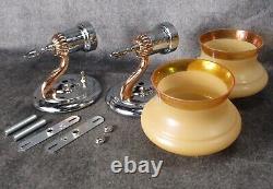 PAIR VTG Modernist Art Deco Peach Glass Chrome Sconces c. 1935 RESTORED