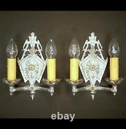 PAIR Vintage 1930s Art Deco Machine Age Iron Wall Light Fixture Sconces REWIRED