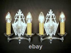 PAIR Vintage 1930s Art Deco Machine Age Iron Wall Light Fixture Sconces REWIRED