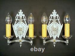 PAIR Vintage 1930s Art Deco Machine Age Iron Wall Light Fixture Sconces REWIRED