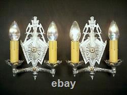 PAIR Vintage 1930s Art Deco Machine Age Iron Wall Light Fixture Sconces REWIRED