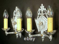 PAIR Vintage 1930s Art Deco Machine Age Iron Wall Light Fixture Sconces REWIRED