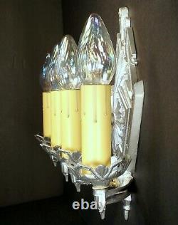 PAIR Vintage 1930s Art Deco Machine Age Iron Wall Light Fixture Sconces REWIRED