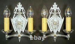 PAIR Vintage 1930s Art Deco Machine Age Iron Wall Light Fixture Sconces REWIRED