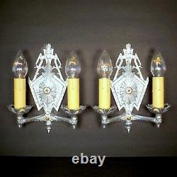 PAIR Vintage 1930s Art Deco Machine Age Iron Wall Light Fixture Sconces REWIRED