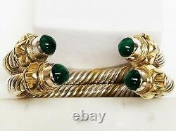 PAIR Vintage 925 Sterling Silver Malachite Cable Cuff Bracelets Taxco Mexico