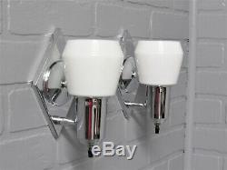 PAIR Vintage Art Deco Retro MCM Chrome Slip Shade Bathroom Sconces Restored