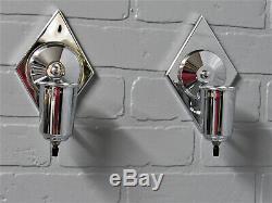 PAIR Vintage Art Deco Retro MCM Chrome Slip Shade Bathroom Sconces Restored