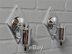 PAIR Vintage Art Deco Retro MCM Chrome Slip Shade Bathroom Sconces Restored