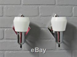 PAIR Vintage Art Deco Retro MCM Chrome Slip Shade Bathroom Sconces Restored