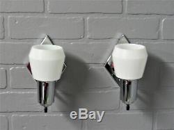 PAIR Vintage Art Deco Retro MCM Chrome Slip Shade Bathroom Sconces Restored