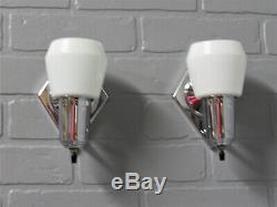 PAIR Vintage Art Deco Retro MCM Chrome Slip Shade Bathroom Sconces Restored