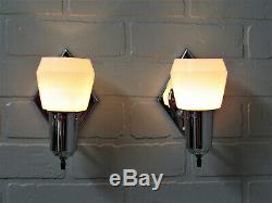 PAIR Vintage Art Deco Retro MCM Chrome Slip Shade Bathroom Sconces Restored