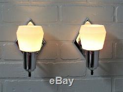 PAIR Vintage Art Deco Retro MCM Chrome Slip Shade Bathroom Sconces Restored