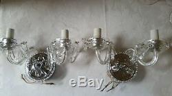 PAIR Vintage Crystal Chandelier Wall Sconces With 2 arms 12 Prisms each fixture