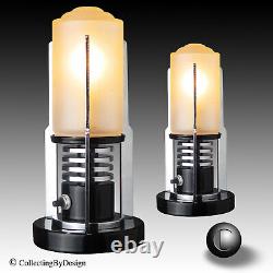 PAIR Vintage Machine Age Art Deco Chrome & Black Cylinder Lamps c. 1937 RESTORED