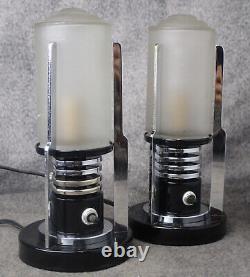 PAIR Vintage Machine Age Art Deco Chrome & Black Cylinder Lamps c. 1937 RESTORED