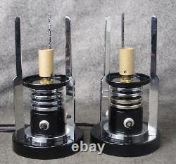 PAIR Vintage Machine Age Art Deco Chrome & Black Cylinder Lamps c. 1937 RESTORED