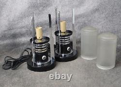 PAIR Vintage Machine Age Art Deco Chrome & Black Cylinder Lamps c. 1937 RESTORED