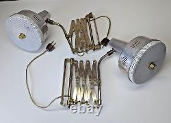 PAIR Vintage Mid Century Brass & Aluminum Scissor Wall Lamps with Diffuser MCM