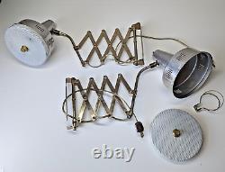 PAIR Vintage Mid Century Brass & Aluminum Scissor Wall Lamps with Diffuser MCM