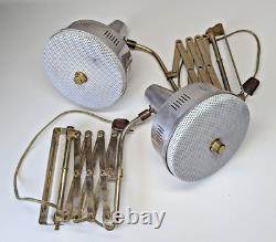 PAIR Vintage Mid Century Brass & Aluminum Scissor Wall Lamps with Diffuser MCM