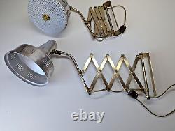 PAIR Vintage Mid Century Brass & Aluminum Scissor Wall Lamps with Diffuser MCM