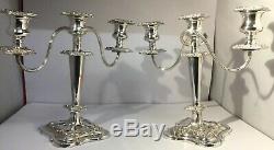 PAIR Vintage SHEFFIELD Silver Plate On Copper Three Sconce Candelabras Candle