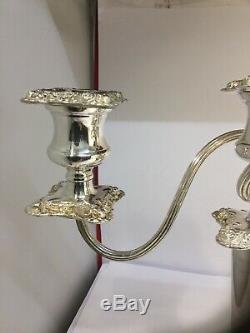 PAIR Vintage SHEFFIELD Silver Plate On Copper Three Sconce Candelabras Candle