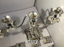 PAIR Vintage SHEFFIELD Silver Plate On Copper Three Sconce candelabras Candle