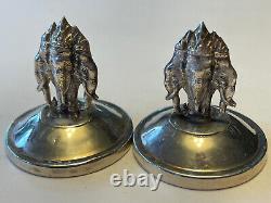 PAIR Vintage Sterling Silver Three Elephant Placecard Menu Holders